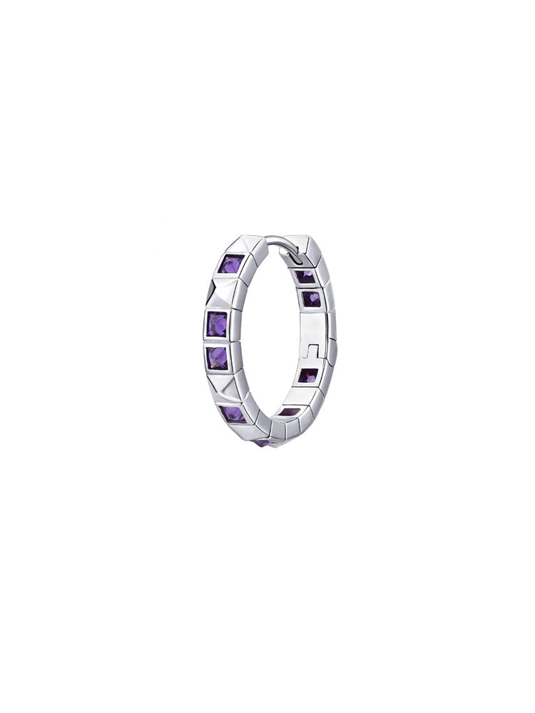MONO ORECCHINO DONNA A CERCHIETTO IN ARGENTO CON ZIRCONIA TANZANITE ROSATO