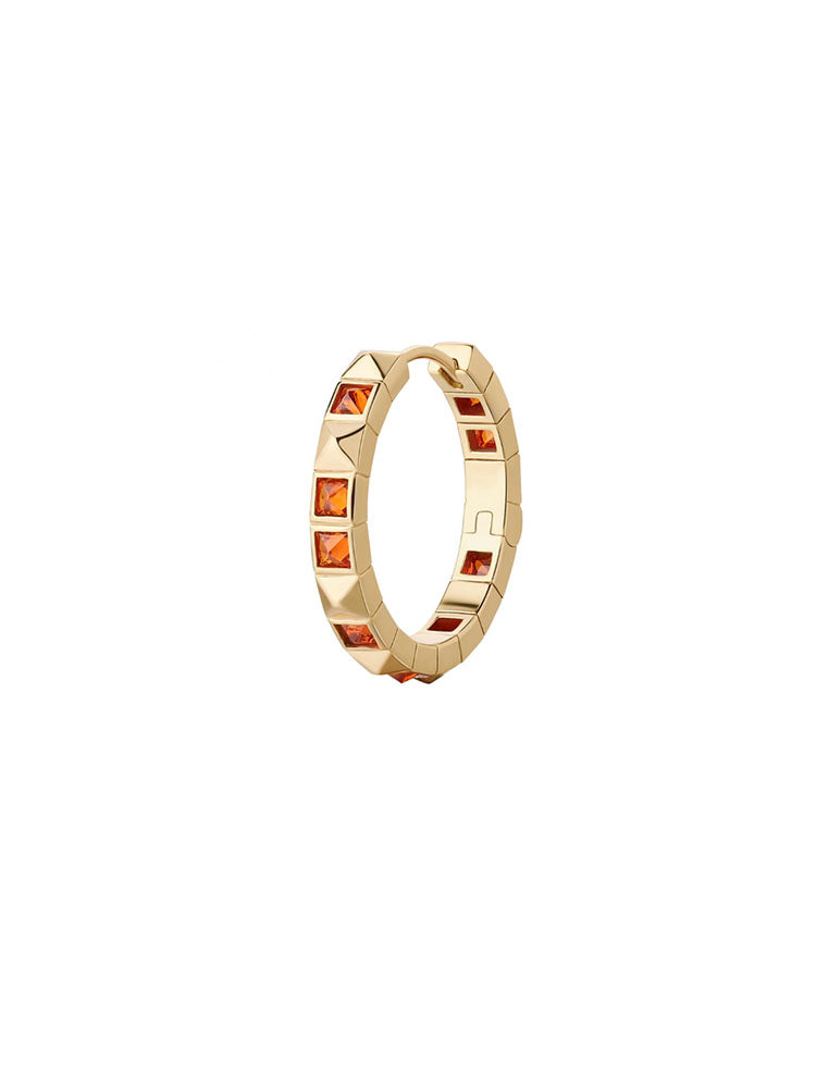MONO ORECCHINO DONNA A CERCHIETTO IN ARGENTO COLOR ORO E ZIRCONIA ARANCIONE ROSATO