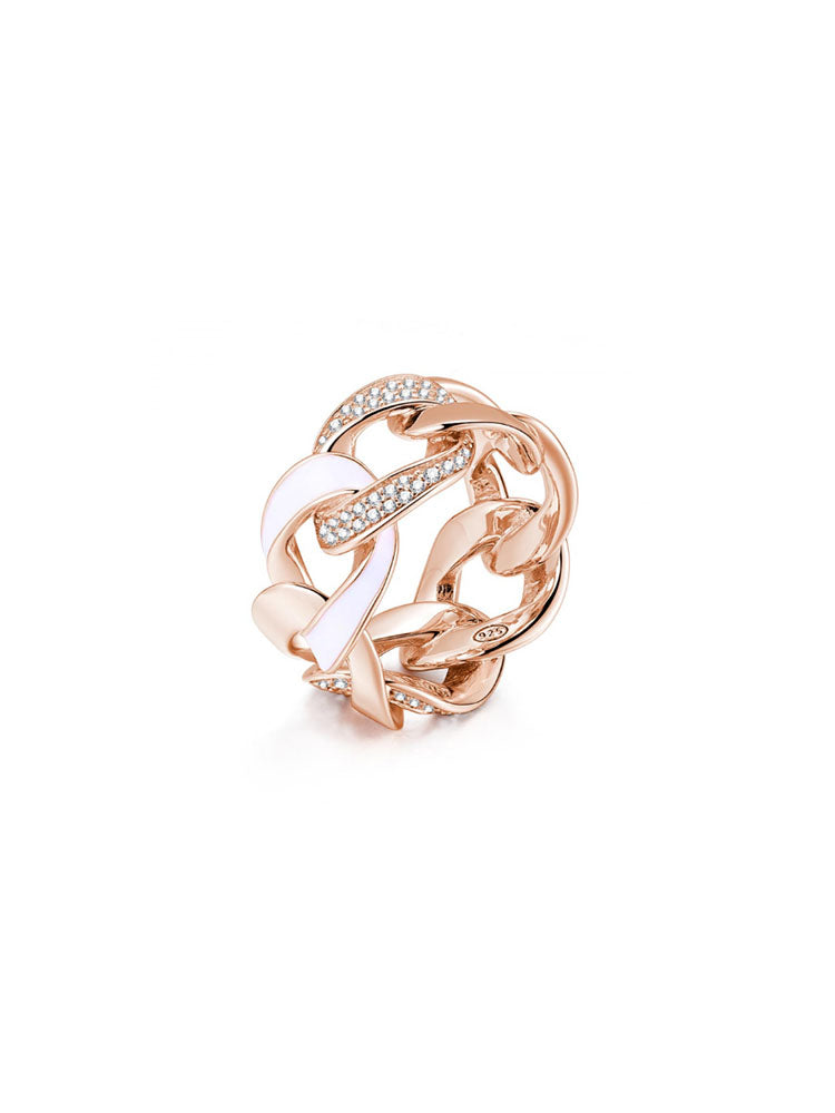 ANELLO DONNA EVA GROUMETTE ORO ROSA E SMALTO BIANCO MIS 18 ROSATO