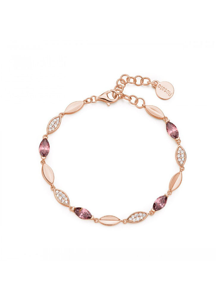 BRACCIALE DONNA MORBIDO IN ARGENTO PLACCATO ORO ROSA CON PETALI ROSATI E ZIRCONI ROSATO