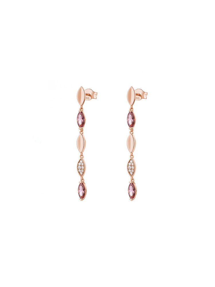 ORECCHINI DONNA PENDENTI IN ARGENTO PLACCATO ORO ROSA CON ZIRCONI VIOLA ROSATO