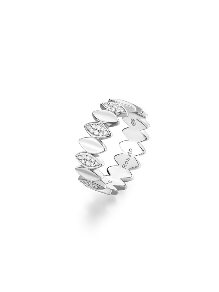 ANELLO DONNA A FASCIA IN ARGENTO CON FOGLIE SILVER E ZIRCONI BIANCHI MISURA 14 ROSATO