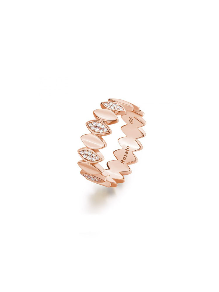 ANELLO DONNA A FASCIA IN ARGENTO CON FOGLIE PLACCATO IN ORO ROSA E ZIRCONI BIANCHI MISURA 14 ROSATO