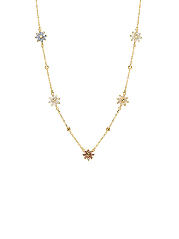 COLLANA DONNA GAIA GIROCOLLO IN ARGENTO DORATO E ZIRCONI A FIORE COLORATI ROSATO