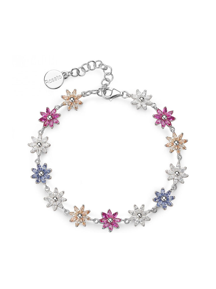 BRACCIALE DONNA GAIA IN ARGENTO CON FIORI MULTICOLOR ROSATO
