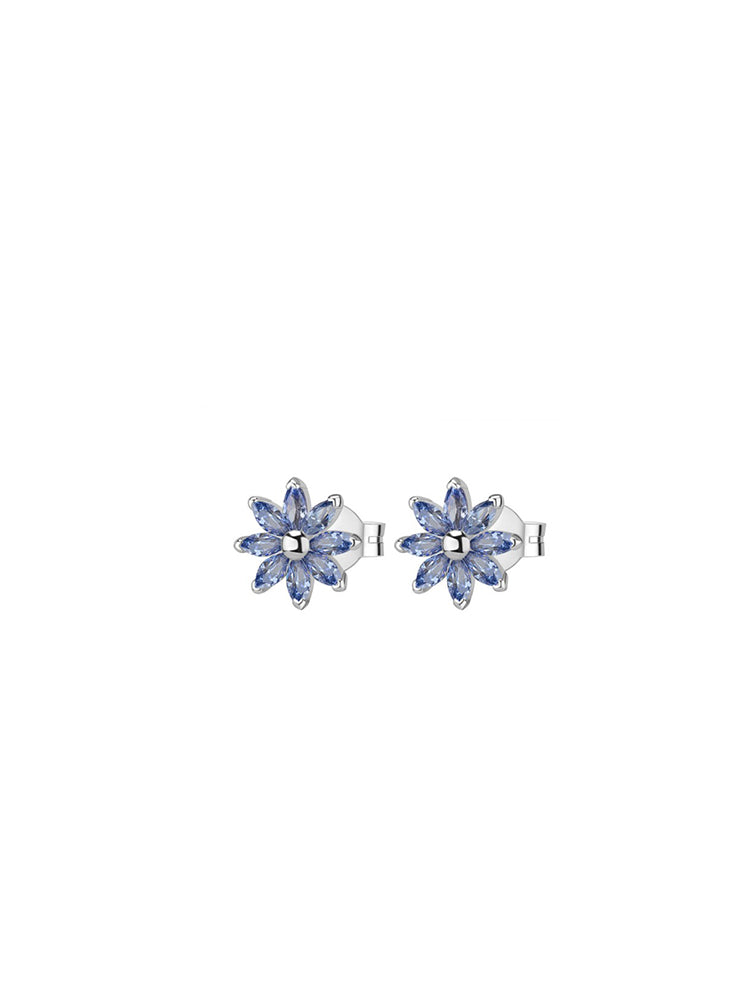 ORECCHINI DONNA GAIA IN ARGENTO A LOBO CON FIORE DI ZIRCONI BLU ROSATO