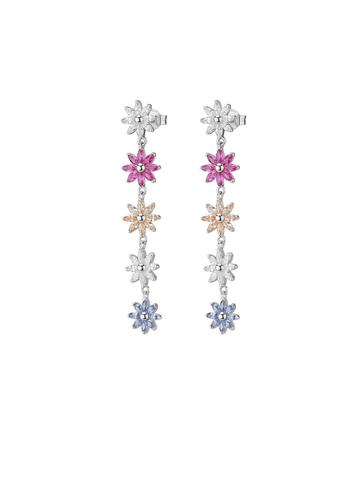 ORECCHINI DONNA GAIA IN ARGENTO PENDENTI CON FIORI DI ZIRCONI MULTICOLOR ROSATO