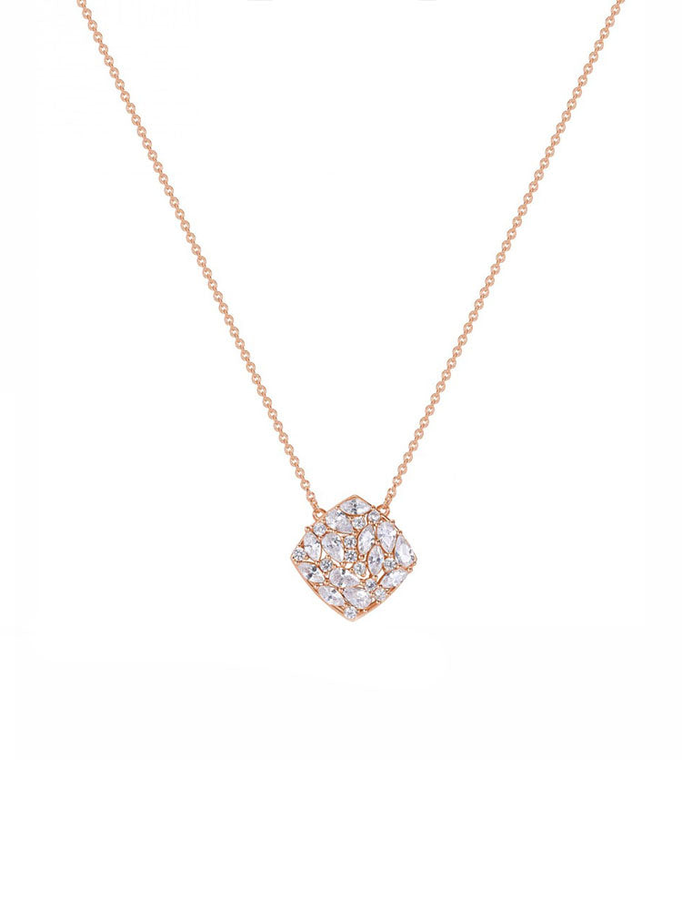COLLANA DONNA PENDENTE CORTA IN ARGENTO PLACCATA IN ORO ROSA CON ZIRCONI ROSATO