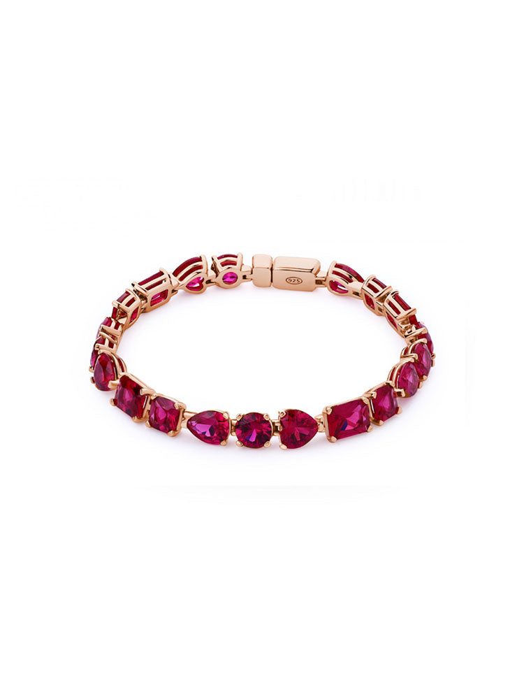 BRACCIALE DONNA GEMMA IN ARGENTO COLOR ORO ROSA E ZIRCONIA RUBINO ROSATO