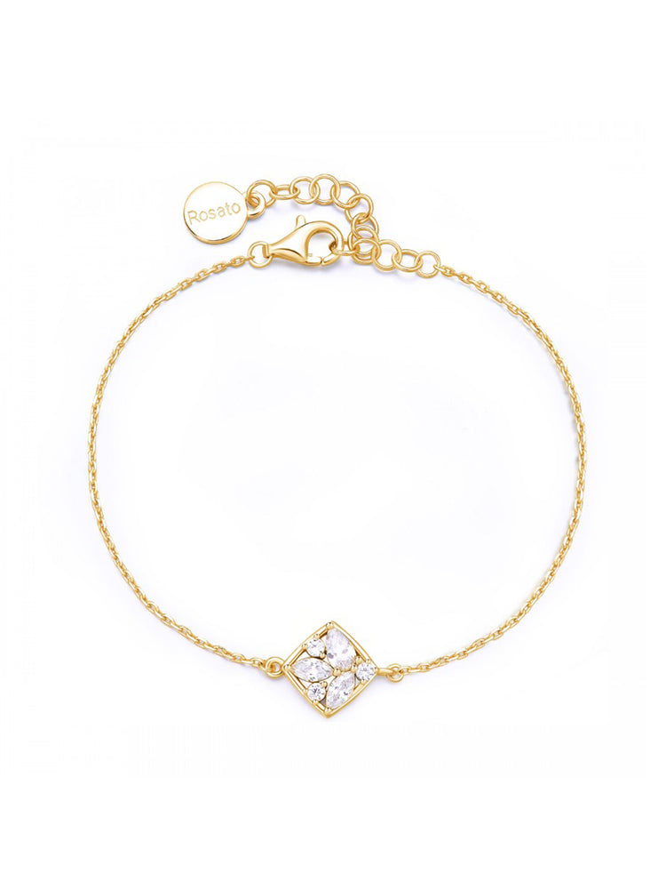 BRACCIALE DONNA IN ARGENTO DORATO CON ROMBO CENTRALE ROSATO