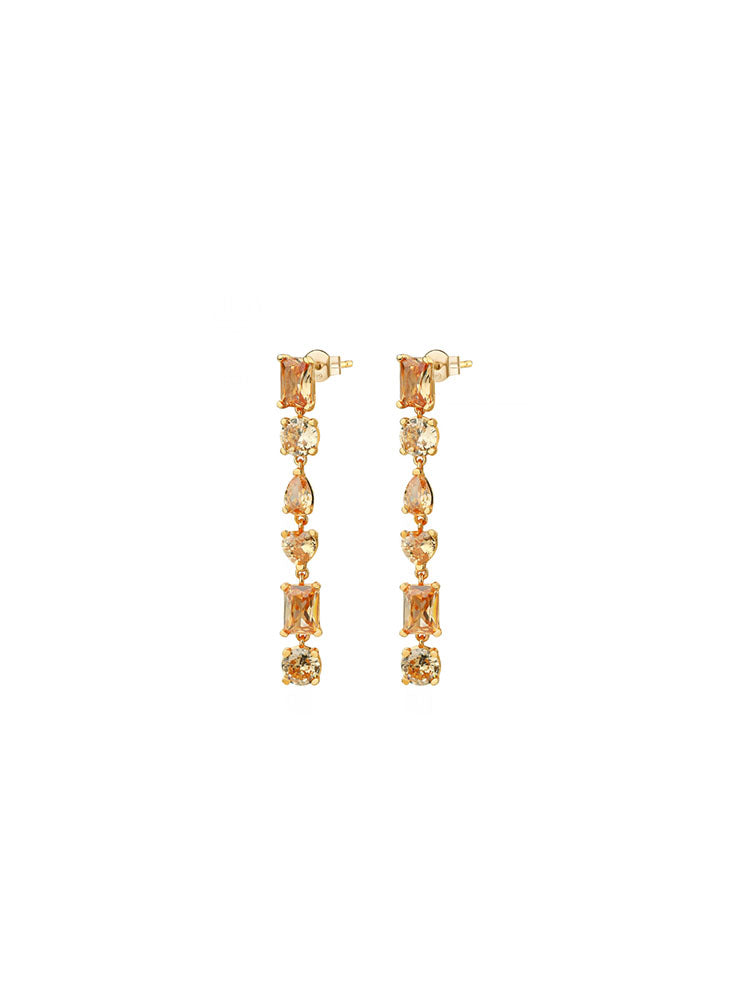 ORECCHINI DONNA GEMMA PENDENTI IN ARGENTO COLOR ORO CON ZIRCONIA CHAMPAGNE ROSATO