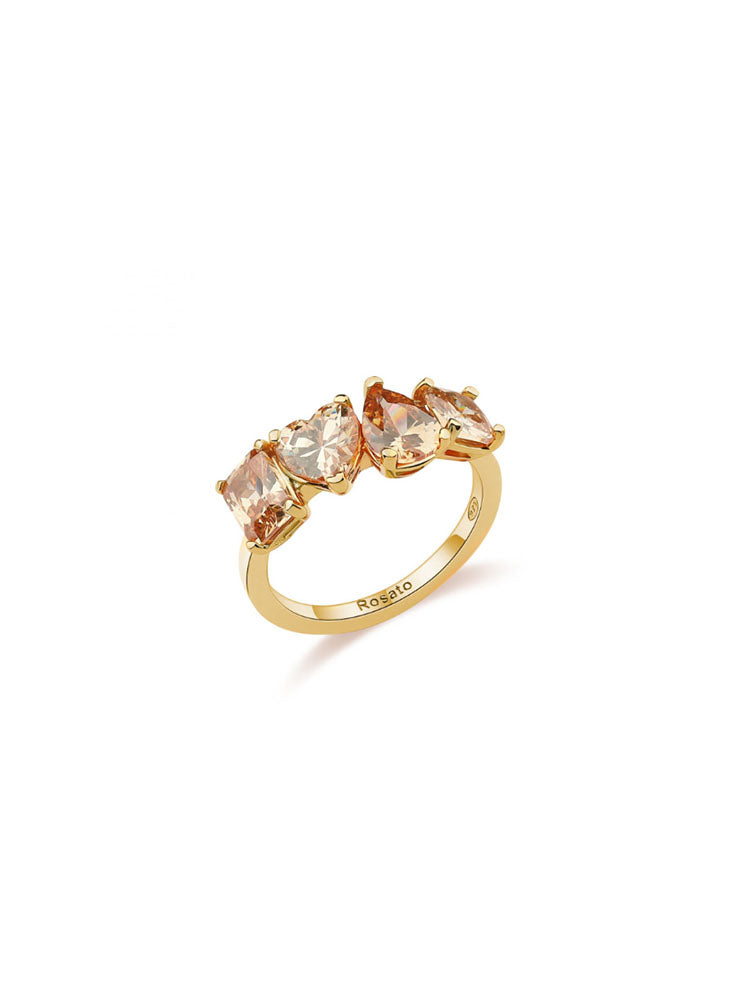 ANELLO DONNA GEMMA IN ARGENTO COLOR ORO CON ZIRCONI CHAMPAGNE MIS 12 ROSATO