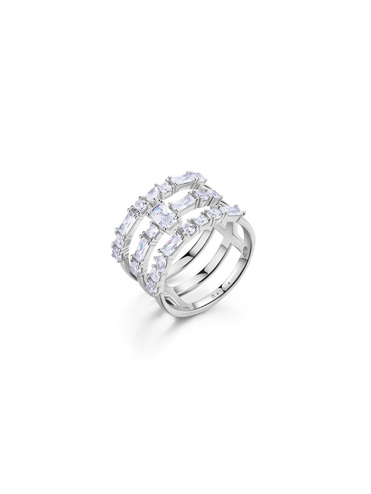 ANELLO DONNA GEMMA TRE FASCE IN ARGENTO CON ZIRCONIA BIANCHI MIS 18 ROSATO