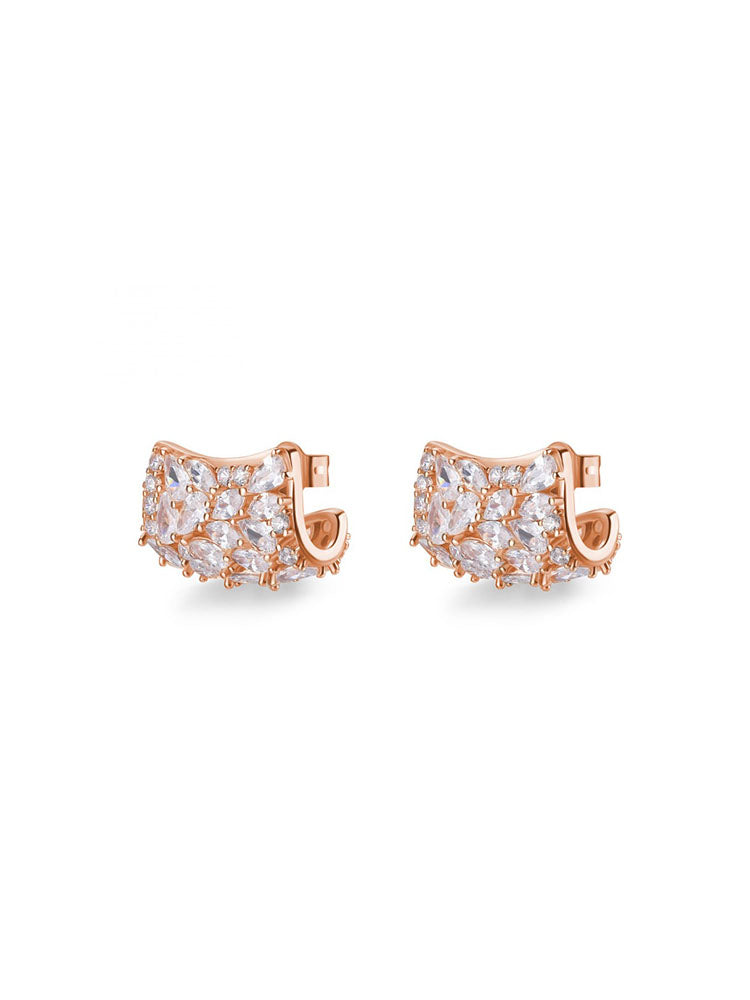 ORECCHINI DONNA A LOBO IN ARGENTO DA 13 MM PLACCATO IN ORO ROSA CON ZIRCONI BIANCHI ROSATO