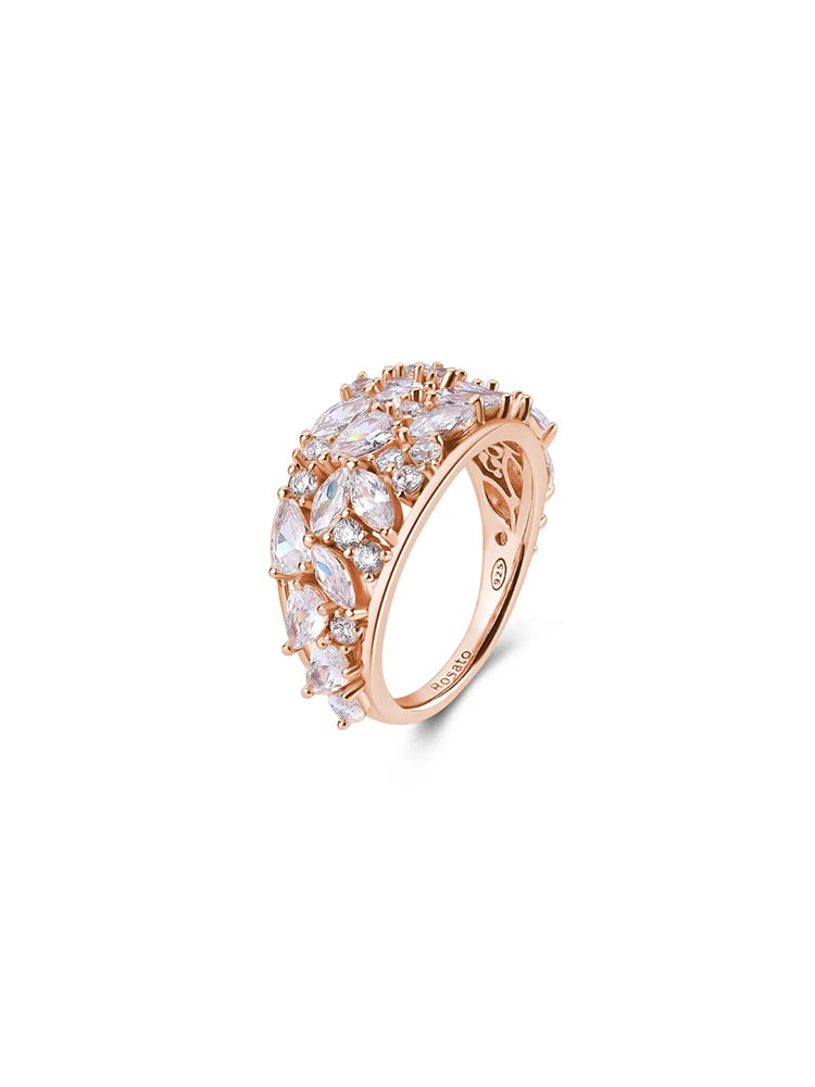 ANELLO DONNA COLOR ORO ROSA A FASCIA CON ZIRCONI BIANCHI ROSATO