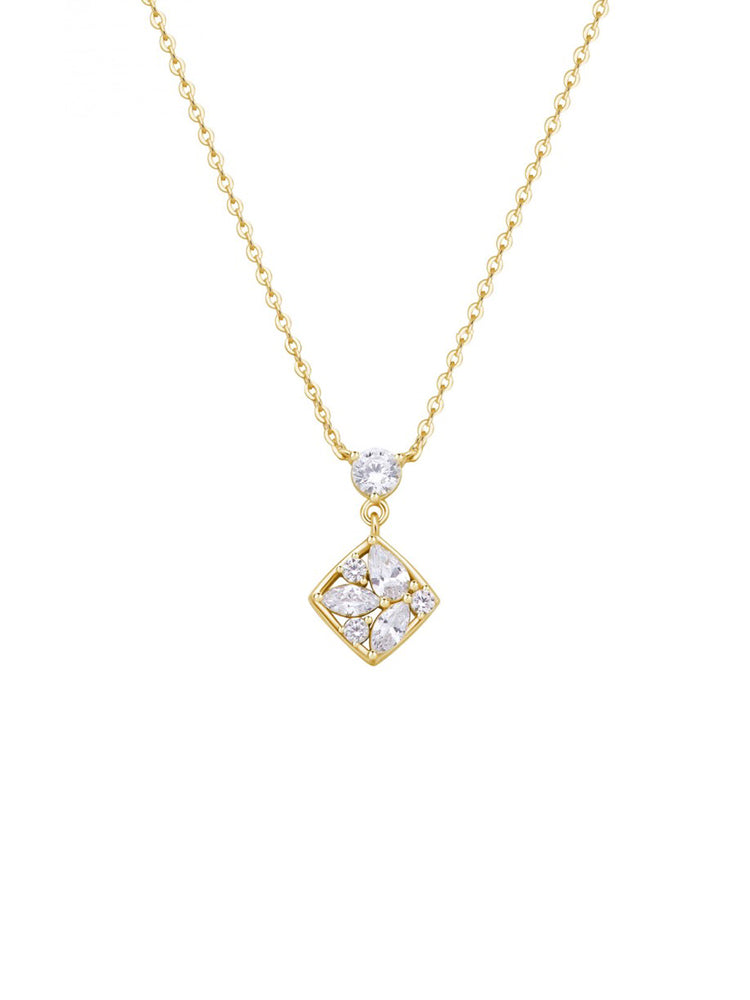 COLLANA DONNA GEMMA IN ARGENTO DORATO CON ROMBO PENDENTE ROSATO
