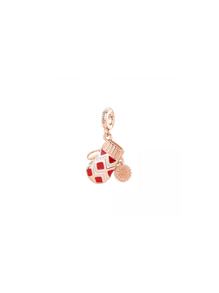 CHARM DONNA IN ARGENTO COLOR ORO ROSA A FORMA DI GUANTO SMALTATO ROSATO