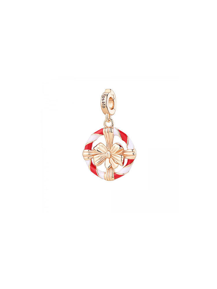 CHARM DONNA IN ARGENTO COLOR ORO ROSA A FORMA DI GHIRLANDA SMALTATA ROSATO