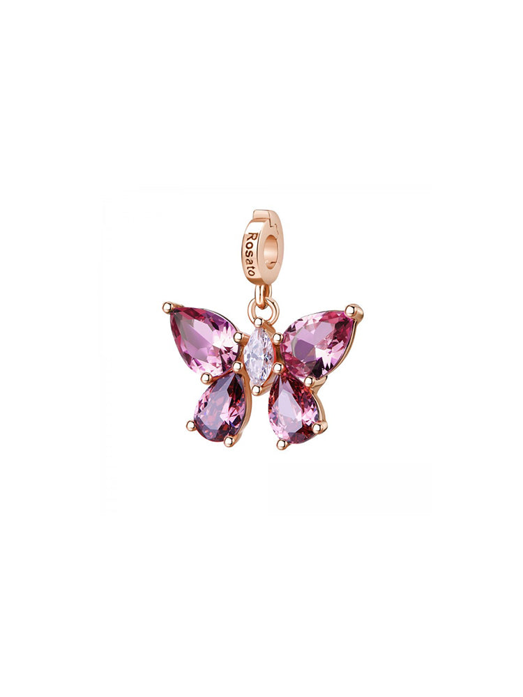 CHARM DONNA FARFALLA IN ARGENTO COLOR ORO ROSA CON ZIRCONI VIOLA ROSATO