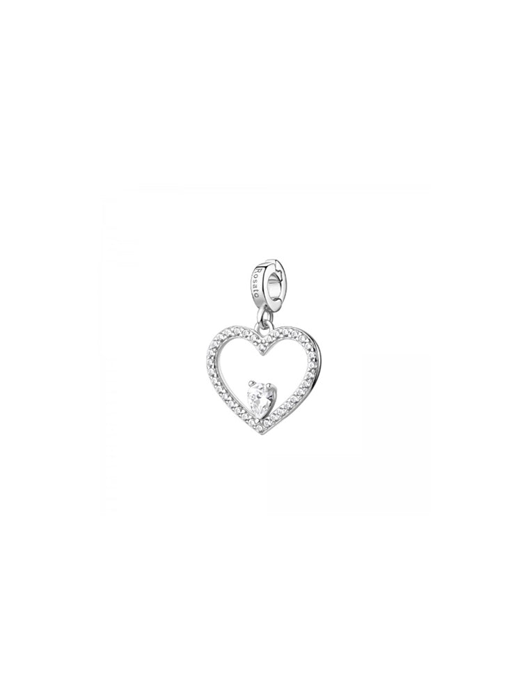 CHARM DONNA CUORE IN ARGENTO CON ZIRCONI BIANCHI ROSATO
