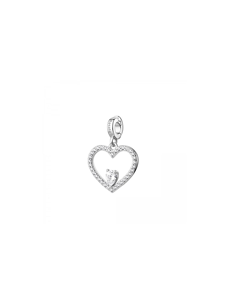 CHARM DONNA A CUORE IN ARGENTO CON ZIRCONI BIANCHI ROSATO