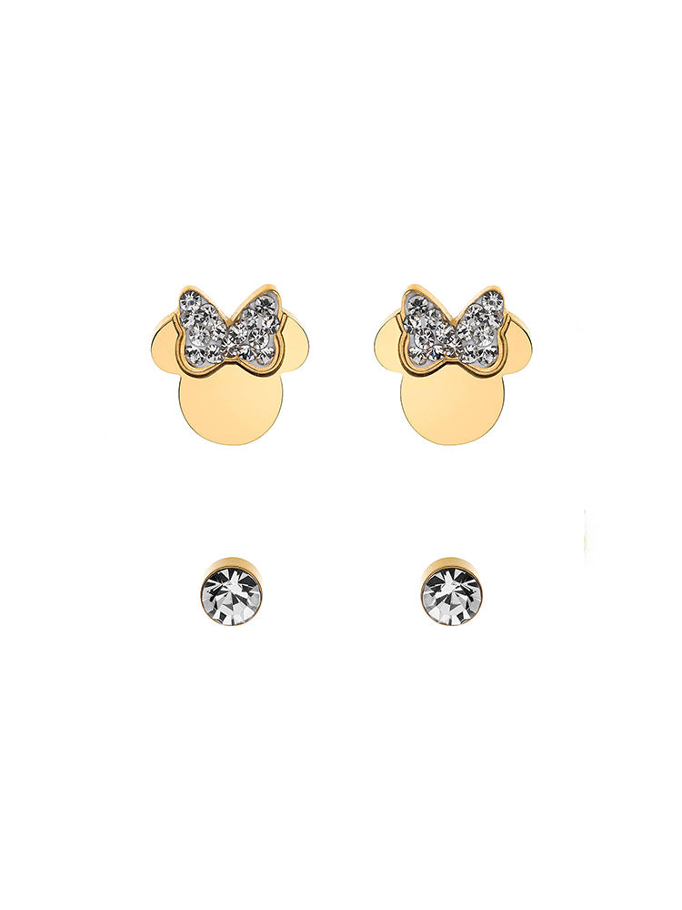 SET ORECCHINI BAMBINA A LOBO MINNIE MOUSE IN ACCIAIO COLORE GIALLO E ZIRCONI ARGENTO DISNEY