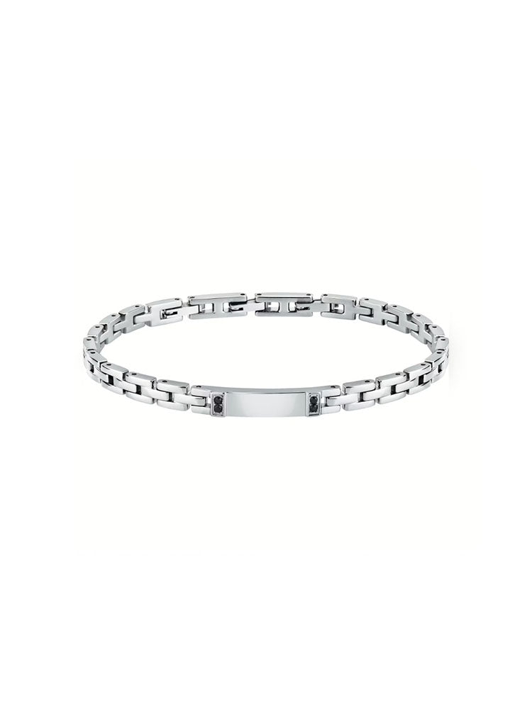 BRACCIALE UOMO IN ACCIAIO CON CRISTALLI NERI TARGHETTA CENTRALE COLLEZIONE MOTOWN MORELLATO