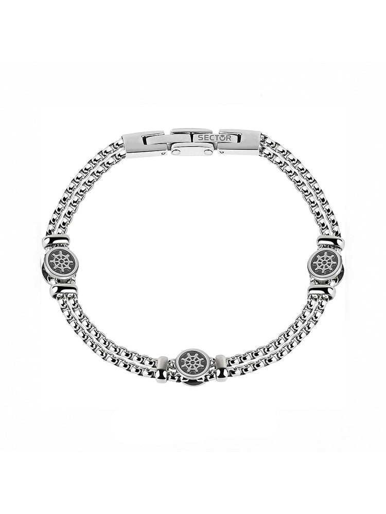BRACCIALE UOMO MARINE, DOPPIO FILO CATENA SILVER CON PVD VINTAGE E SEGNO TIMONE SECTOR