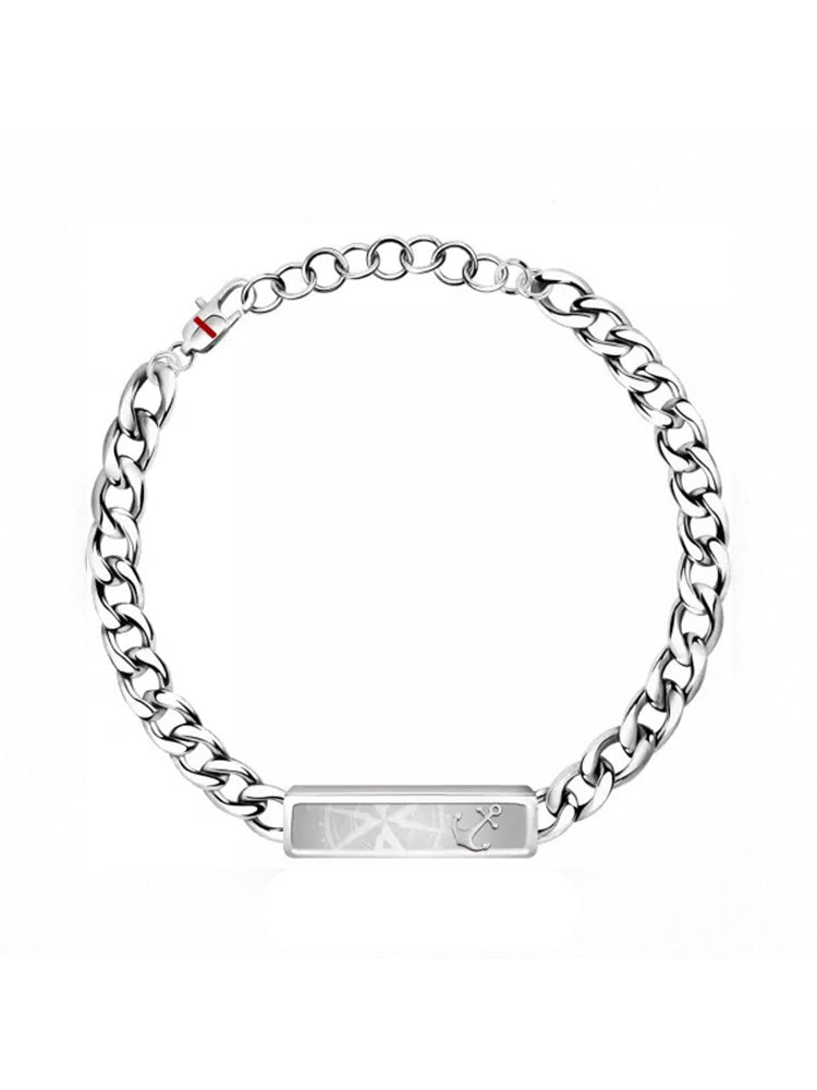 BRACCIALE UOMO MARINE, IN ACCIAIO COLORE SILVER, PLACCHETTA CON ANCORA E MONDO SECTOR
