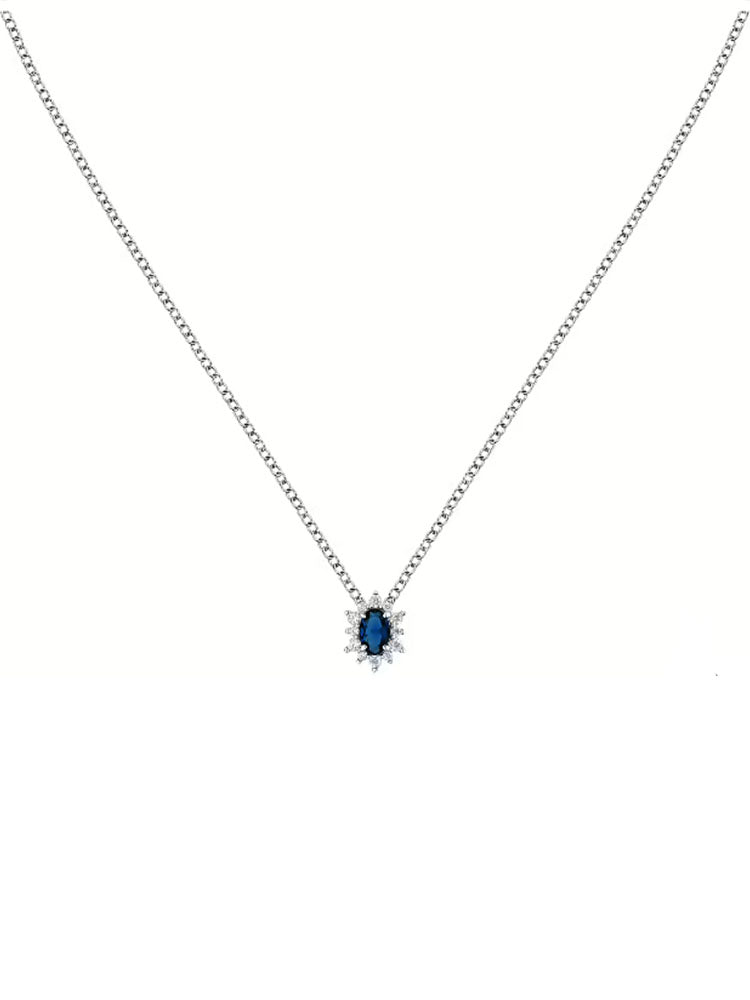 COLLANA DONNA IN ARGENTO CON ZIRCONE BLU OVALE PENDENTE MORELLATO