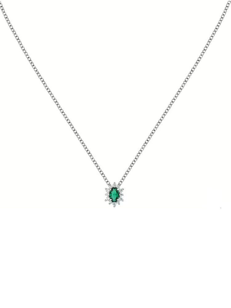 COLLANA DONNA IN ARGENTO CON ZIRCONE VERDE OVALE PENDENTE E ZIRCONI BIANCHI MORELLATO