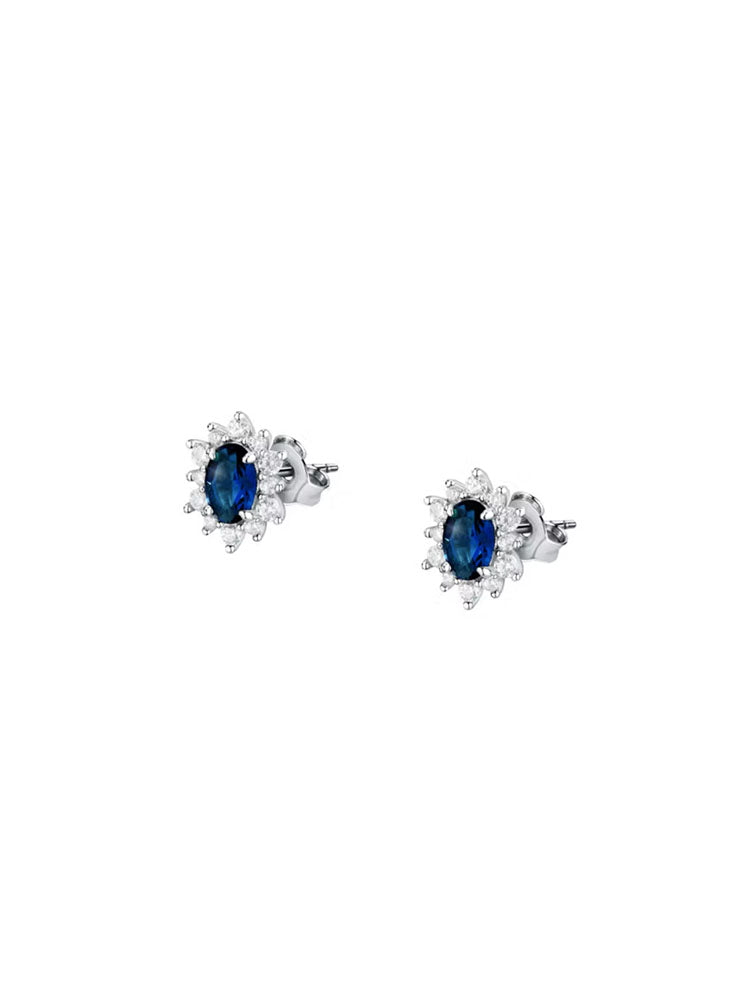 ORECCHINI DONNA A LOBO CON PIETRA OVALE BLU E ZIRCONI BIANCHI MORELLATO