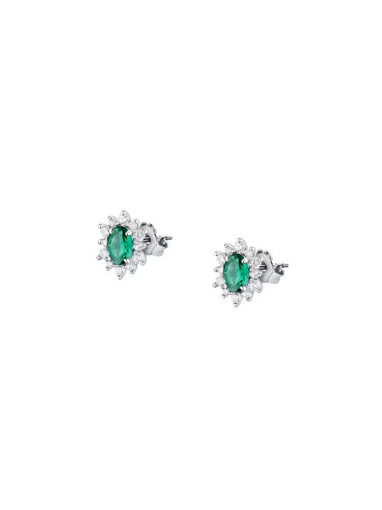 ORECCHINI DONNA IN ARGENTO CON PIETRA OVALE VERDE E ZIRCONI BIANCHI MORELLATO