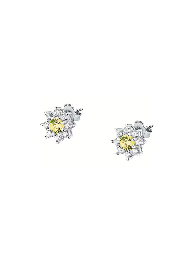 ORECCHINI DONNA IN ARGENTO A FIORE CON ZIRCONI BIANCHI E GIALLI MORELLATO