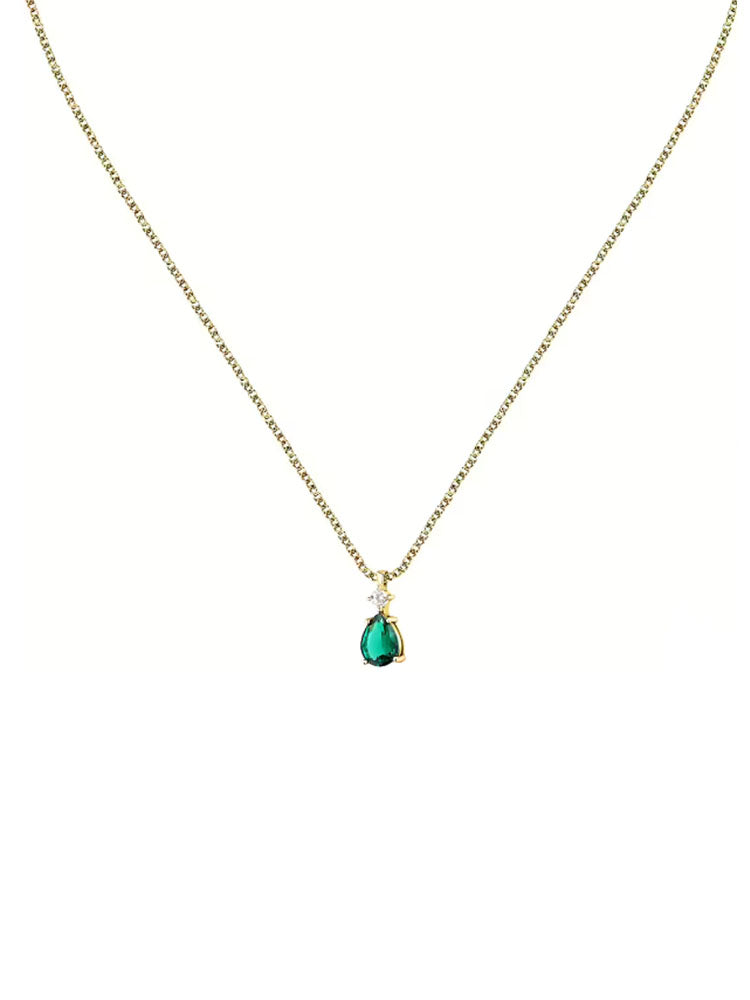 COLLANA DONNA IN ARGENTO DORATO CON ZIRCONE A GOCCIA VERDE MORELLATO