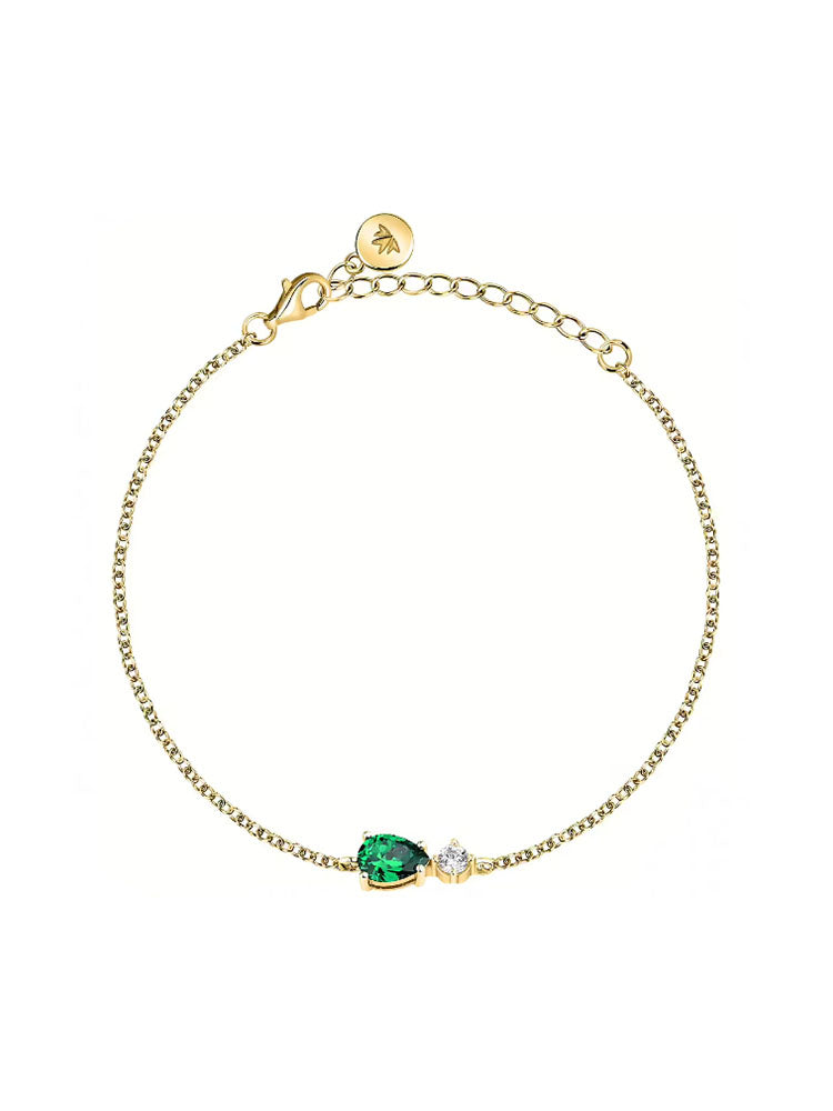 BRACCIALE DONNA IN ARGENTO DORATO CON ZIRCONE A GOCCIA VERDE MORELLATO