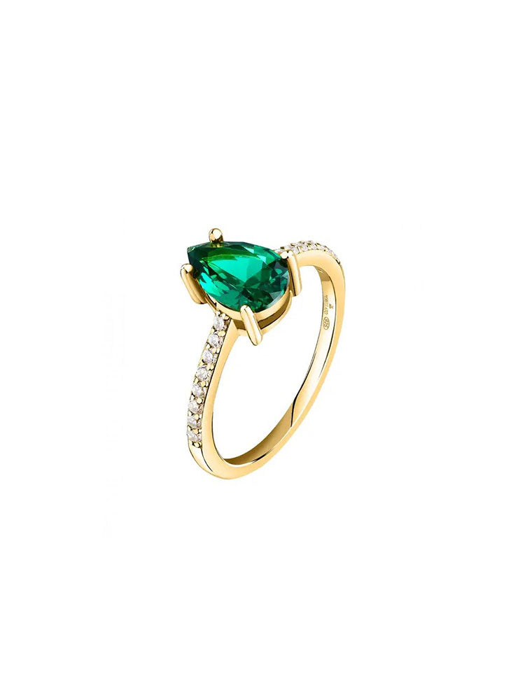 ANELLO DONNA A FANTASIA IN ARGENTO COLOR ORO GIALLO E ZIRCONE VERDI MISURA 10 MORELLATO