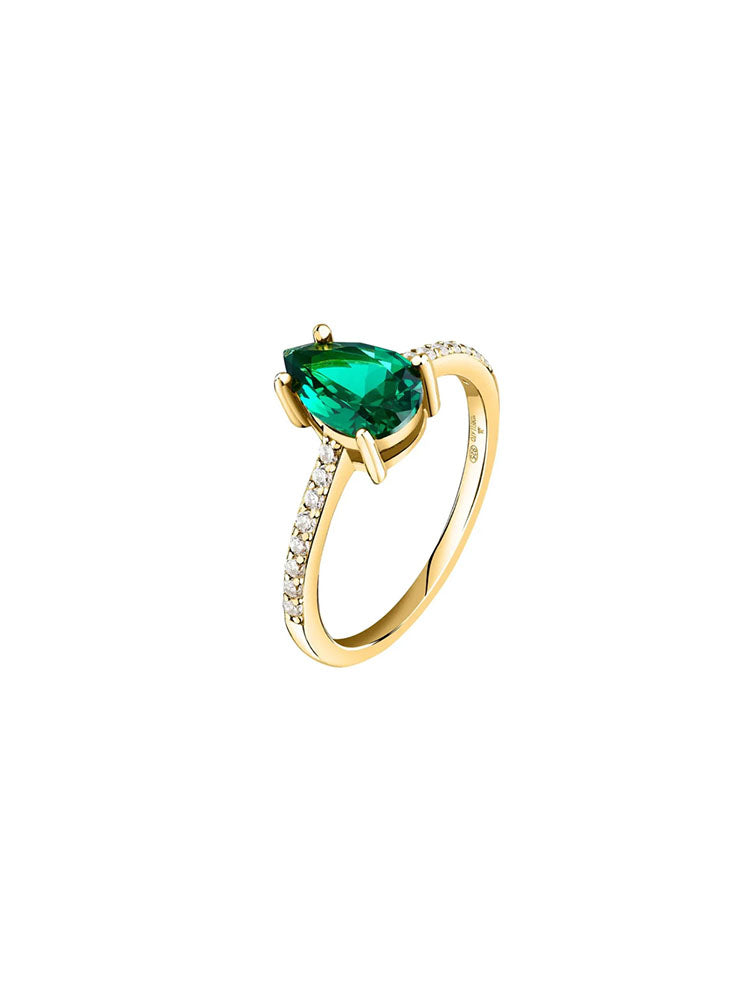 ANELLO DONNA IN ARGENTO DORATO CON ZIRCONE VERDE CENTRALE A GOCCIA MIS 12 MORELLATO