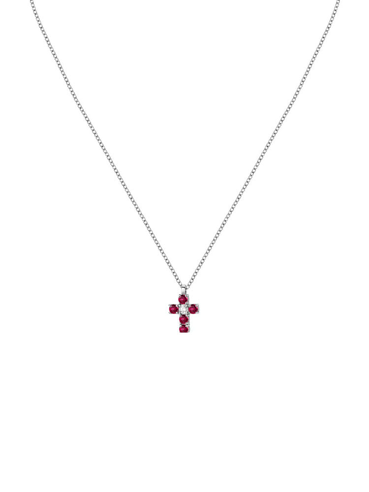 COLLANA DONNA IN ARGENTO CON CROCE PENDENTE DI CRISTALLI ROSSI E BIANCHI MORELLATO
