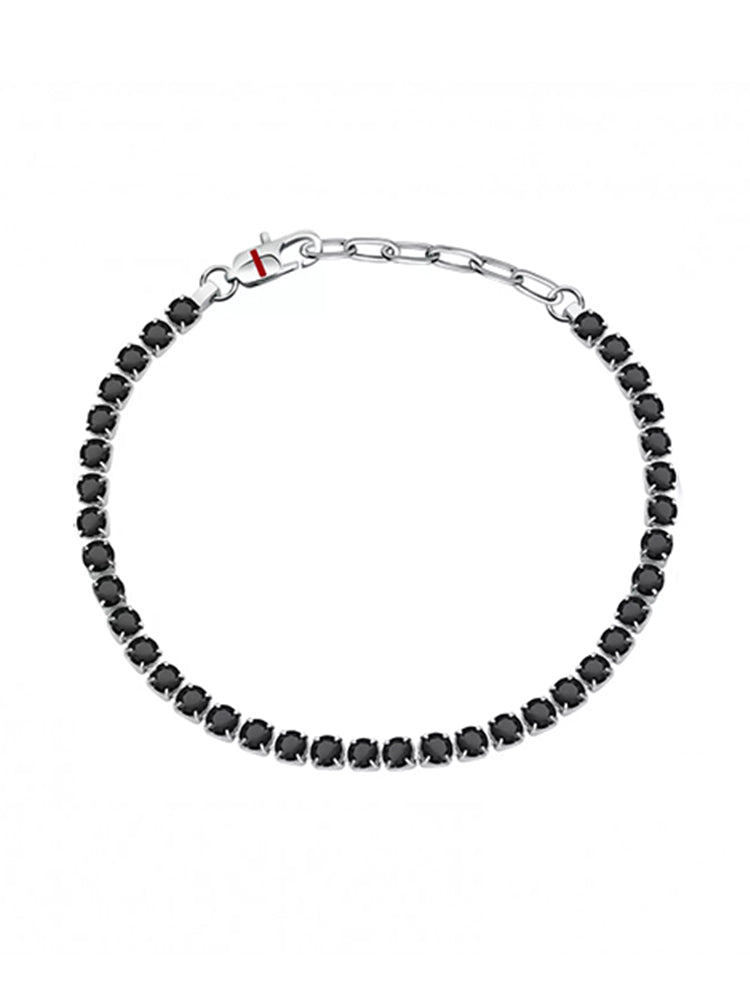 BRACCIALE UOMO TENNIS IN ACCIAIO E CRISTALLI NERI 22 CM SECTOR