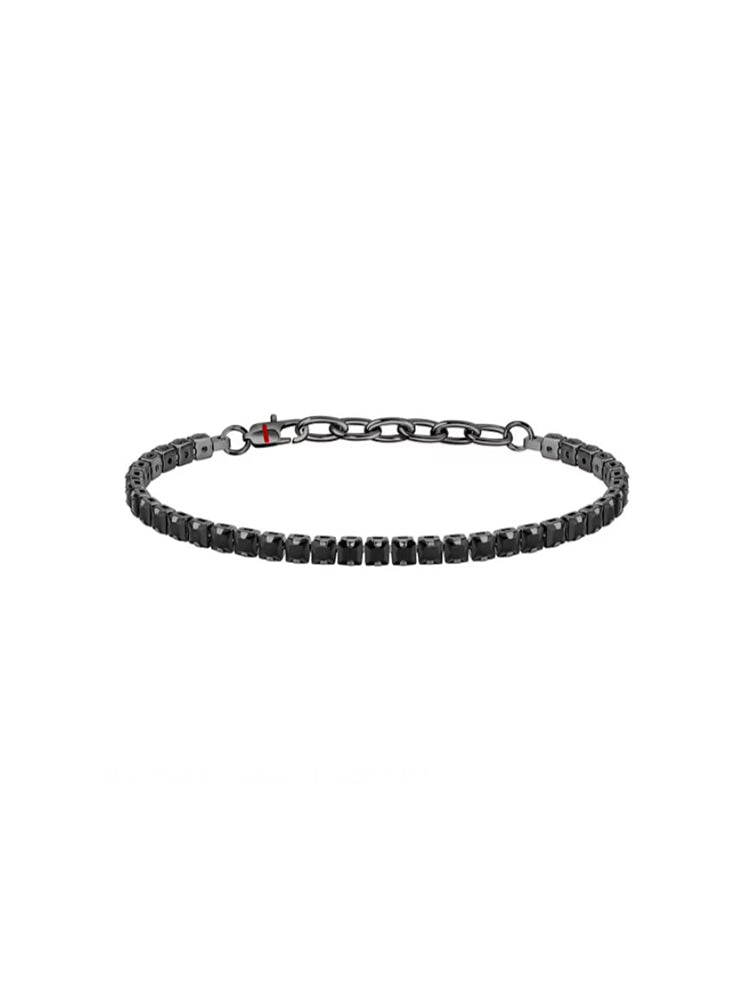 BRACCIALE UOMO TENNIS IN ACCIAIO BRUNITO E CRISTALLI NERI SECTOR