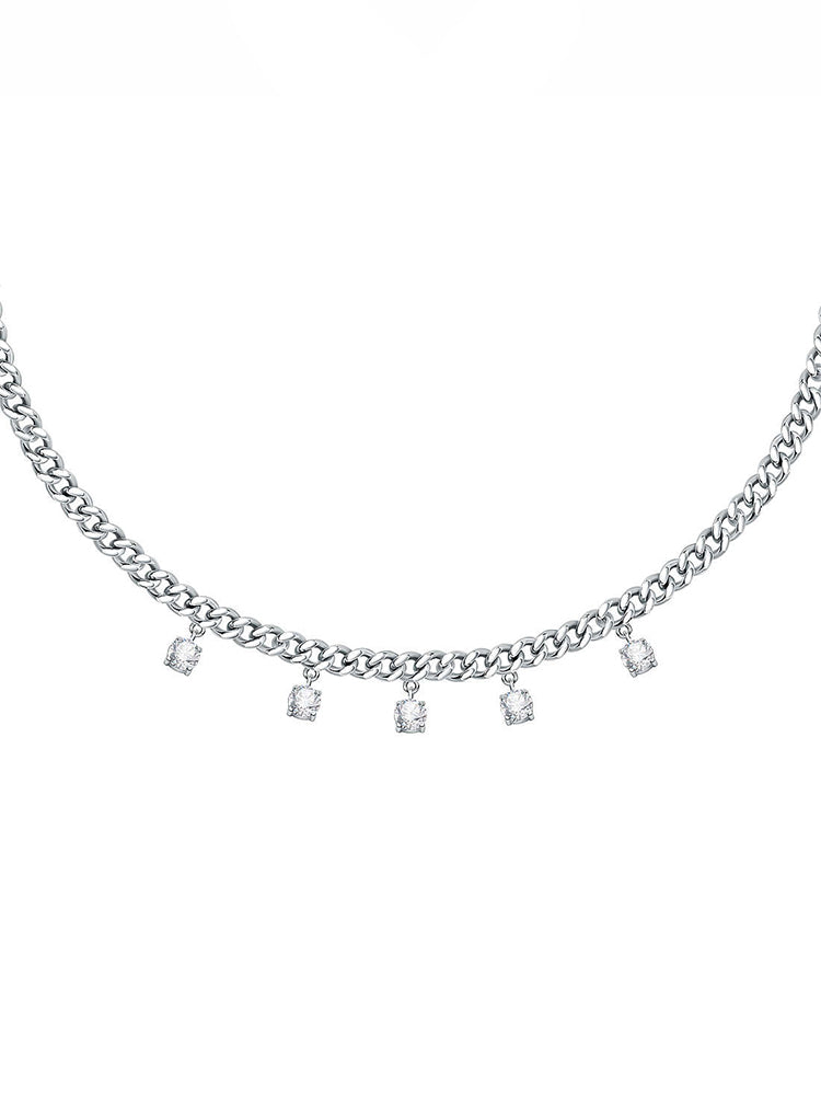 COLLANA DONNA POETICA, GIROCOLLO IN ACCIAIO SILVER E CHARMS A CRISTALLO BIANCHI MORELLATO