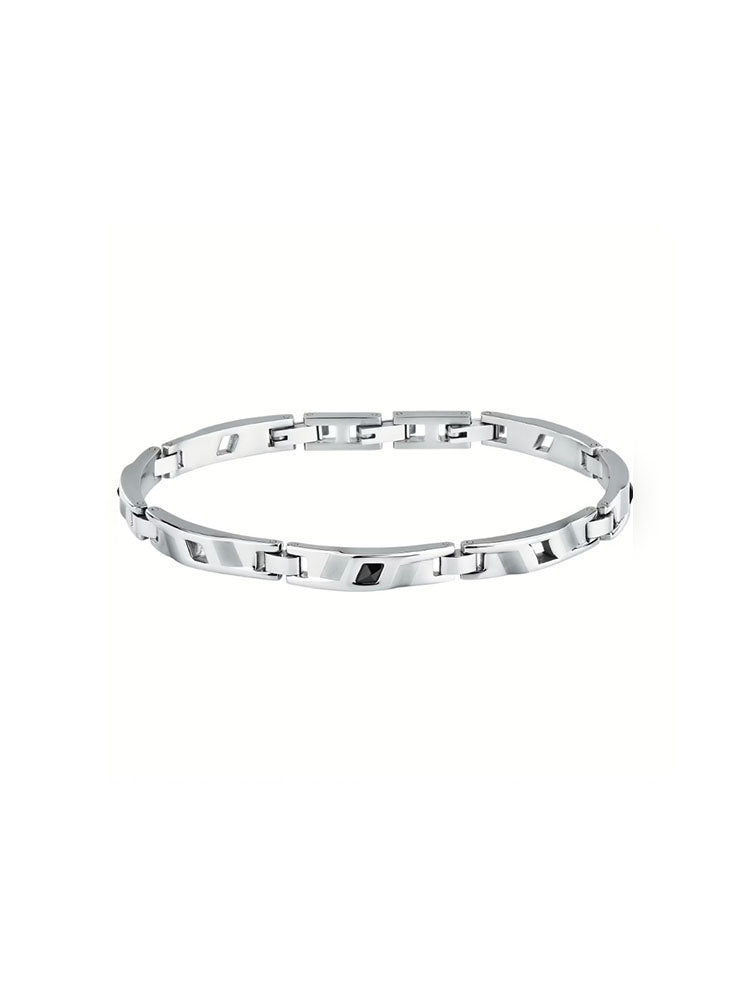 BRACCIALE UOMO IN ACCIAIO CON FINITURA RODIATA ED ELEMENTI IN CERAMICA NERA SECTOR