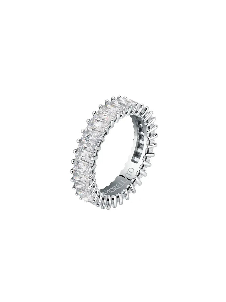 ANELLO DONNA BAGUETTE IN ACCIAIO PLACCATO RODIO E CRISTALLI BIANCHI MIS 14 MORELLATO