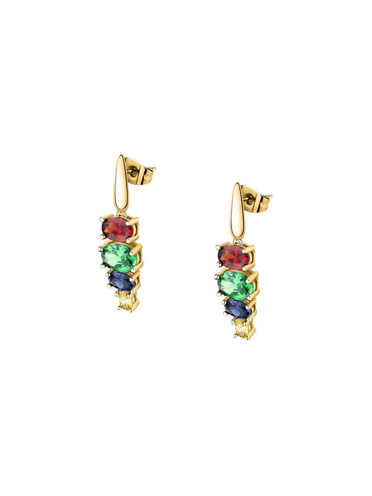 ORECCHINI DONNA PENDENTI COLORI IN ARGENTO COLOR ORO GIALLO CON PIETRE COLORATE MORELLATO