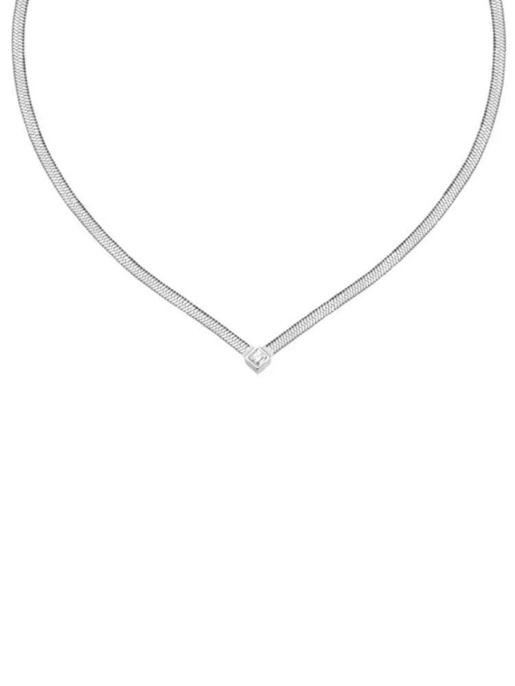 COLLANA DONNA MAGLIA SNAKE  CON ZIRCONE CENTRALE MORELLATO