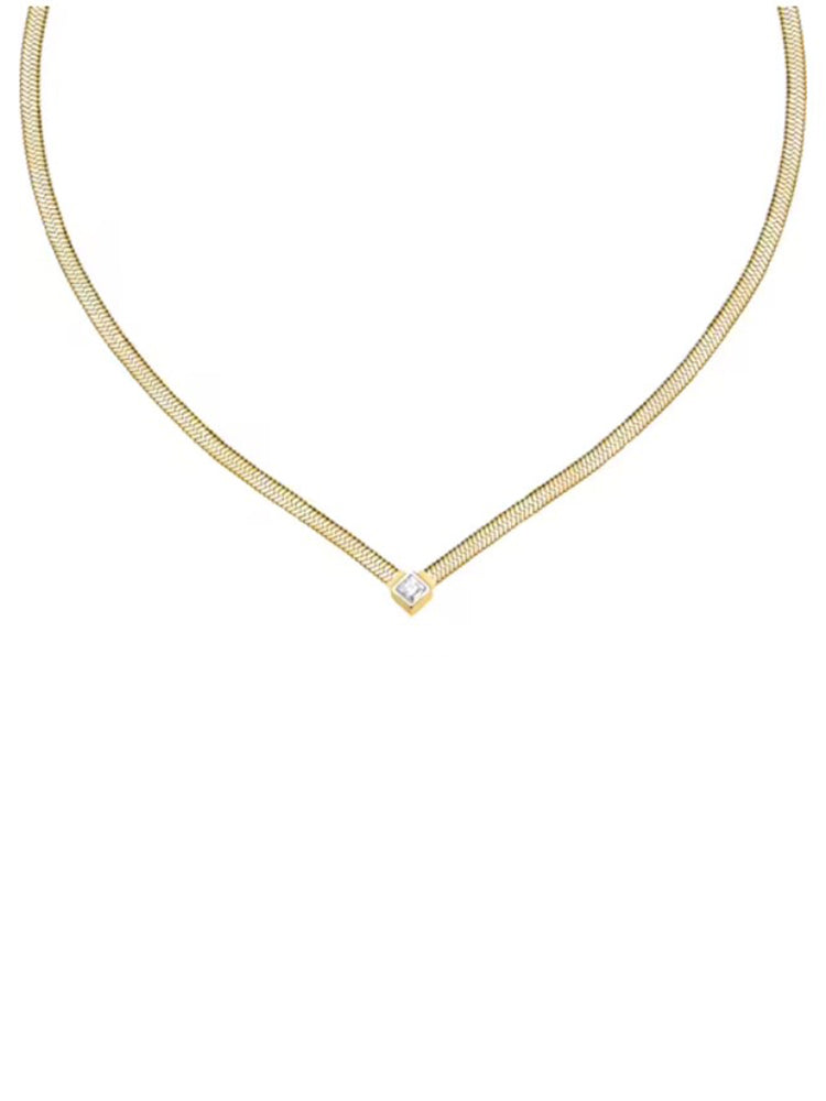 COLLANA DONNA MAGLIA SNAKE DORATO CON ZIRCONE BIANCO CENTRALE MORELLATO