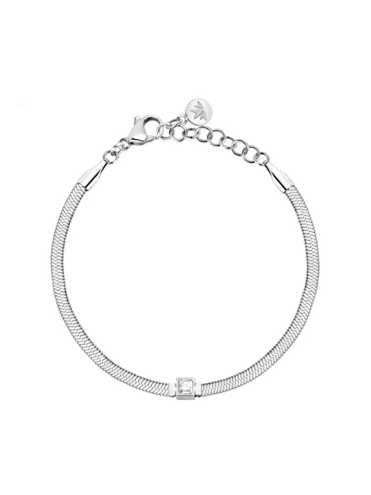 BRACCIALE DONNA MAGLIA SNAKE CON ZIRCONE CENTRALE BIANCO MORELLATO