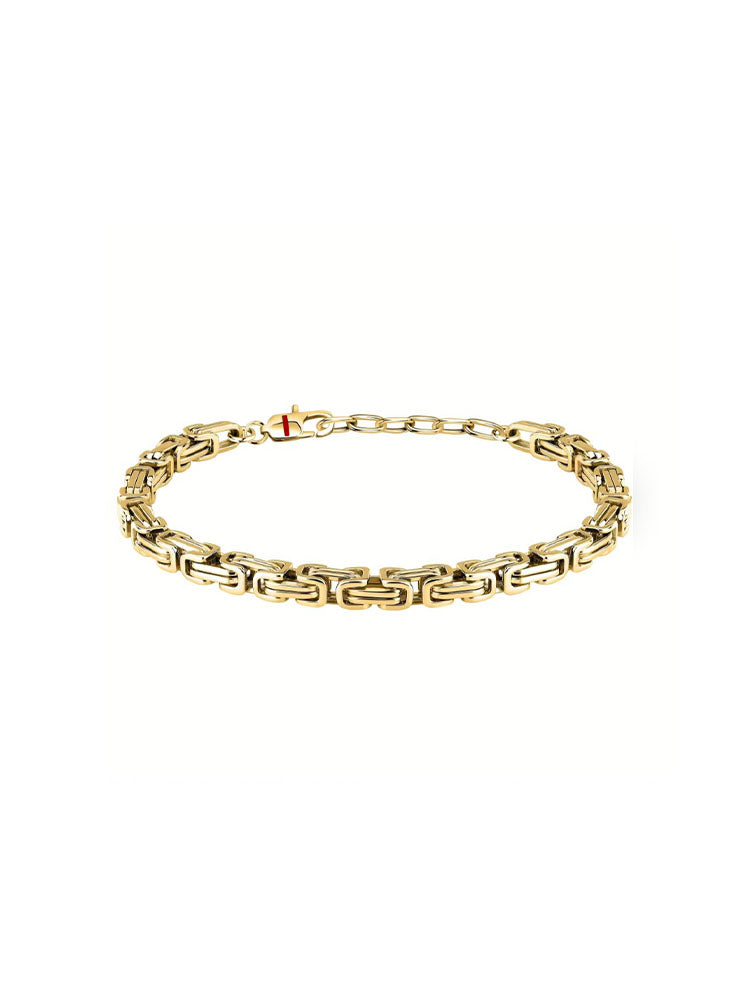 BRACCIALE UOMO IN ACCIAIO A CATENA MAGLIA BIZANTINA FINITURA IN ORO SECTOR