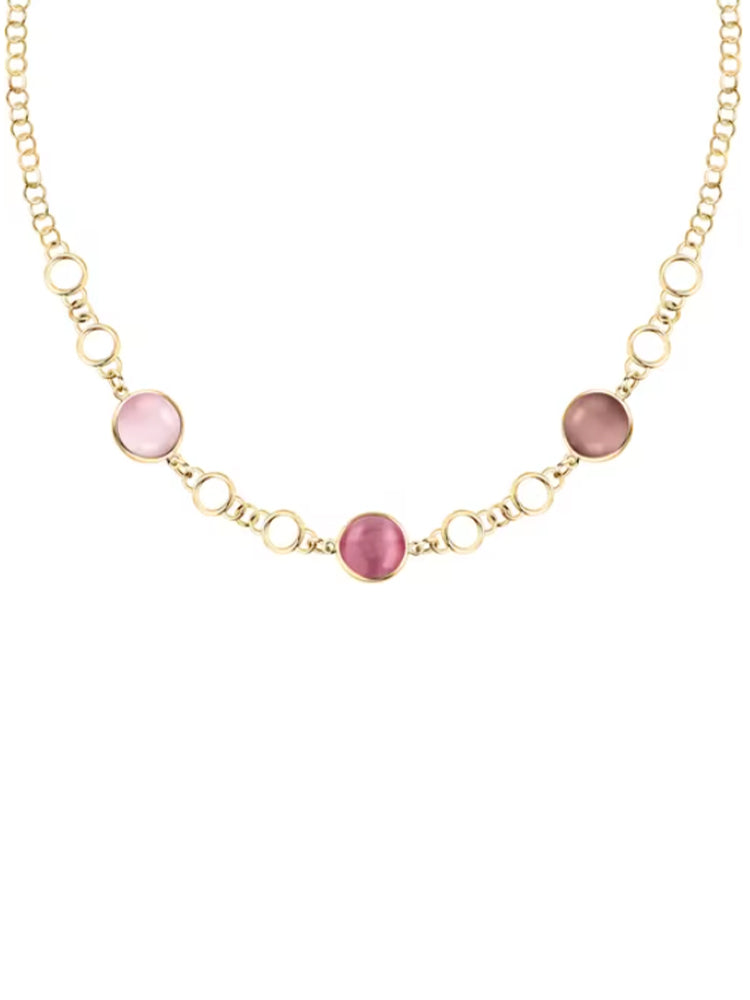 COLLANA DONNA IN ARGENTO DORATO CON PIETRE ROSA MORELLATO